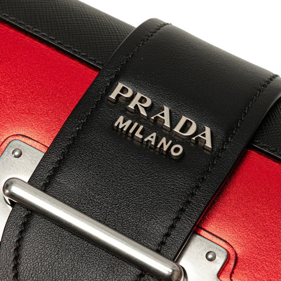 Prada Cahier Crossbody Chain Shoulder Bag 1BD045 Red Black Silver Hardware Le... - Picture 8 of 12